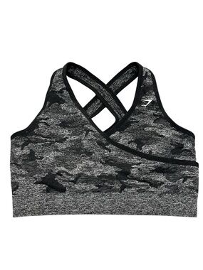Gymshark Adapt Black Gray Camo Sports Bra Size XL Womens